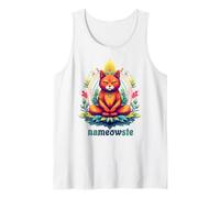 Nameowste - Meditación Zen para Amantes de los Gatos, Linda y Divertida Camiseta sin Mangas