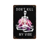 NAMEY Arte de pared de yoga Dont Kill My Vibe, arte de pared de Halloween, esqueleto de Halloween, arte de pared, arte de pared espiritual, arte de pared espiritual, letrero de metal retro, letrero de
