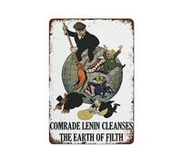 NAMEY Cartel de metal para café casero de 12 x 8 pulgadas con texto en inglés "Comrade Lenin Cleanses The Earth of Filth Translated" - Propaganda soviética, comunista, revolución de octubre, URSS