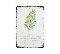 NAMEY Cartel de metal retro con diseño de hoja de palmera de Navidad, con texto en inglés "Dwelt Among Us Full of Grace and Truth", de metal vintage, decoración divertida para el hogar, bar, granja