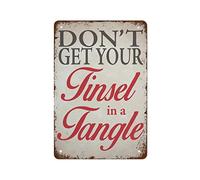 NAMEY Decoración navideña para el hogar y «Don't Get Your Tinsel in A Tange», divertido y festivo con texto en inglés «Don't Get Your Tinsel in A Tange», decoración divertida y vintage de metal para