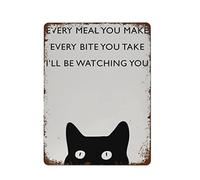 NAMEY Divertido cartel de metal de estaño vintage con impresión de gato con texto en inglés "I'll Be Watching You", póster de gato, impresión de gato, arte para el hogar, cocina, bar, cafetería