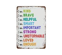 NAMEY Divertido cartel vintage de metal de estaño, afirmaciones positivas, mentalidad de crecimiento, póster motivacional, clase positiva, sala de juegos, escuela en casa, aula, 12 x 8 pulgadas