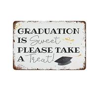 NAMEY Divertido letrero de metal de estaño vintage con purpurina para graduación es dulce, por favor, toma un trato, impresión de fiesta de graduación 2023, 8 x 12 pulgadas, adecuado para el hogar y