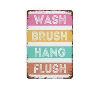 NAMEY Divertido letrero de metal de estaño vintage para niños, decoración de baño, impresiones de pared, lávate las manos, cepilla tus dientes, inodoro, decoración de baño para niños, 12 x 8 pulgadas