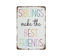 NAMEY Divertido letrero de metal vintage con texto en inglés "Siblings Make The Best Friends" para sala de juegos, decoración de pared para sala de juegos, decoración de sala de juegos, 140 x 200 mm