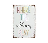 NAMEY Divertido letrero de metal vintage con texto en inglés "Siblings Make The Best Friends Where The Wild Ones Playroom" para sala de juegos, decoración de pared de 140 x 200 mm, adecuado para