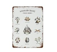 NAMEY Divertido letrero vintage de metal de estaño con guía de campo de bosque, huellas de animales, huellas de animales del bosque, impresiones artísticas para niños, 16 x 12 pulgadas, adecuado para