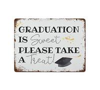 NAMEY Divertido letrero vintage de metal de estaño con purpurina para graduación es dulce, por favor, toma un trato, impresión de fiesta de graduación 2023, 12 x 16 pulgadas para el hogar, cafeterías