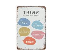 NAMEY Divertido letrero vintage de metal de estaño con texto en inglés «Before You Speak Think Classroom Teaching» para el hogar, cocina, bar, cafetería, garaje, decoración de pared