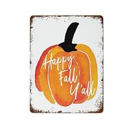 NAMEY Divertido letrero vintage de metal de estaño con texto en inglés "Happy Fall Y'all Pumpkin Watercolor Print" con diseño de calabaza, otoño, otoño, decoración del hogar, 16 x 12 pulgadas