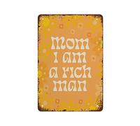 NAMEY Divertido letrero vintage de metal de estaño con texto en inglés "Mom I Am A Rich Man", con cita de niña jefe, estampado floral Kitsch de 12 x 8 pulgadas, adecuado para el hogar y la cocina, bar