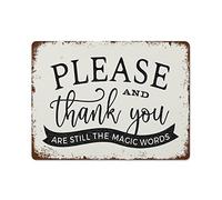 NAMEY Divertido letrero vintage de metal de estaño con texto en inglés "Please and Thank You are Still The Magic Words", decoración de pared de 30 x 40 cm, adecuado para el hogar, cocina, bar
