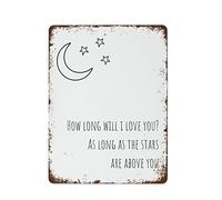 NAMEY Divertido letrero vintage de metal de estaño minimalista tipografía para pared, decoración de guardería, impresión How Long Will I Love You As Long As The Stars are Above You, 16 x 12 pulgadas