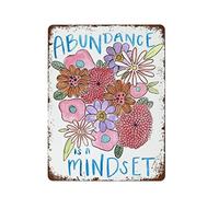NAMEY Divertido letrero vintage de metal de estaño, moderno, acuarela, flores, abundancia es una mentalidad, arte motivacional para pared, impresión artística motivacional de 16 x 12 pulgadas