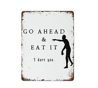 NAMEY Divertido letrero vintage de metal de estaño para fiesta de Halloween, con texto en inglés «Go Ahead and Eat It I Dare You», decoración de Halloween, 40,6 x 30,5 cm, adecuado para el hogar