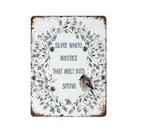 NAMEY Divertido letrero vintage de metal de estaño plateado y blanco con texto en inglés "Winters That Melt Into Spring Winter My Favorite Things", 40,6 x 30,5 cm, adecuado para el hogar, cocina, bar