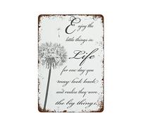 NAMEY Enjoy The Little Things in Life - Póster de diente de león impreso en gris y blanco, palabras positivas, arte de pared inspirador, letrero de metal vintage para hogar, cafeterías, oficina
