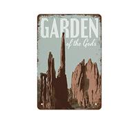 NAMEY Garden of The Gods - Póster de viaje de estilo vintage, diseño de senderismo de Colorado, divertido letrero de metal vintage para decoración de pared de café del hogar, 140 x 120 mm