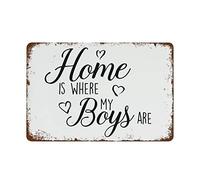 NAMEY Home is Where My Boys are - Póster de estaño vintage con texto en inglés "Home is Where My Boys" para decoración de pared retro para el hogar, cafeterías, oficinas, tiendas, pubs, clubes, regalo
