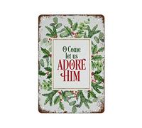 NAMEY Impresión artística de pared de Navidad, O Come Let Us Adore Him, versículo bíblico cristiano, póster de decoración vintage, paquete de letreros de metal vintage para garaje, hombre, cueva, bar