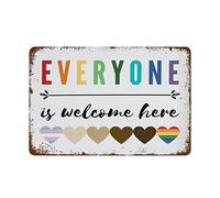 NAMEY Letrero con texto en inglés "Everyone is Welcome Here, All are Welcome Here", póster de espacio seguro, carteles de aula, póster de diversidad, letrero de estaño incluido, decoración de pared