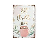 NAMEY Letrero de barra de chocolate caliente, letrero de mesa de barra de cacao caliente, decoración de fiesta de invierno, decoración de fiesta de invierno, paquete de letreros de metal vintage para