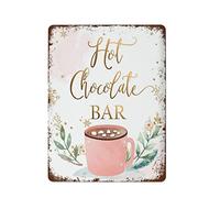 NAMEY Letrero de barra de chocolate caliente, letrero de mesa de barra de cacao caliente, decoración de fiesta de invierno, decoración de fiesta de invierno, paquete de letreros de metal vintage para