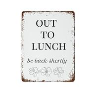 NAMEY Letrero de escritorio con texto en inglés "Out to Lunch Desk On Break", letrero de oficina, letrero de cubículo, mejor decoración vintage para el hogar, letreros de metal, perfectos para