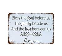 NAMEY Letrero de metal con texto en inglés «Bless The Food Before Us», decoración de pared retro, decoración divertida para el hogar, bar, cafetería, sala de granja, póster de metal, 140 x 200 mm