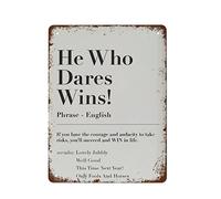 NAMEY Letrero de metal con texto en inglés «He Who Dares Wins!» con texto en inglés «This Time Next Year Only Fools UK Culture» para decoración de pared para el hogar, cafeterías, oficinas, tiendas
