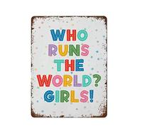 NAMEY Letrero de metal con texto en inglés "Who Runs The World" para niñas, decoración de dormitorio de niñas, decoración de pared para guardería, decoración de dormitorio, sala de estar, cocina