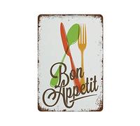 NAMEY Letrero de metal moderno y colorido con texto en inglés "Bon Appetit" para decoración de pared de cocina, cocina, poste, divertido, vintage, para dormitorio, sala de estar, cocina, patio, jardín