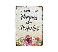 NAMEY Letrero de metal retro con texto en inglés "Strive for Progress Not Perfection" para decoración de pared de cocina, decoración de pared, decoración divertida para bar, pub, cafetería, granja