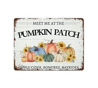 NAMEY Letrero de metal retro de metal con texto en inglés "Meet Me at The Pumpkin Patch Fall Thanksgiving Retro Wall Decor Retro Art Tin Sign Funny Decoraciones para el hogar, bar, pub, cafetería