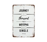 NAMEY Letrero de metal retro para decoración de oficina y hogar, diseño de un viaje de mil millas comienza con un solo paso, decoración de pared de café, bar, club, 30,5 x 20,3 cm