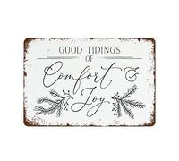 NAMEY Letrero de metal retro vintage con texto en inglés "Good Tidings of Comfort and Joy", letrero de Navidad, decoración de pared vintage, decoraciones divertidas para cafeterías, oficina, club
