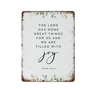 NAMEY Letrero de metal retro vintage con texto en inglés «The Lord Has Done Great Things», versículo bíblico, arte de pared, decoración de pared vintage, letrero de estaño, decoraciones divertidas