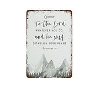 NAMEY Letrero de metal vintage con texto en inglés "Commit to The Lord Whatever You Do", versículo de la Biblia, arte de pared, decoración de pared vintage, arte retro, letrero de estaño, decoraciones