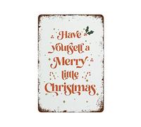 NAMEY Letrero de metal vintage con texto en inglés "Have Yourself A Merry Little Christmas", arte moderno de pared, decoración de pared vintage, letrero de estaño, decoraciones divertidas para