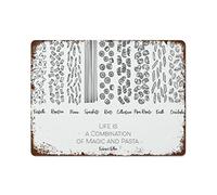 NAMEY Letrero de metal vintage con texto en inglés "Life is A Combination of Magic and Pasta", decoración de pared vintage, arte retro, decoración divertida para el hogar, bar, pub, cafetería, sala de