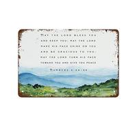 NAMEY Letrero de metal vintage con texto en inglés "May The Lord Bless You and Keep You", arte de las Escrituras, versículos de la Biblia, decoración de pared vintage, letrero de estaño, decoración