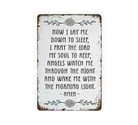 NAMEY Letrero de metal vintage con texto en inglés "Now I Lay Me Down to Sleep" (Ahora me pongo a dormir), para guardería, sala de juegos, juguetes, por favor y gracias, decoración de pared vintage