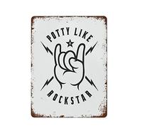NAMEY Letrero de metal vintage con texto en inglés «Potty Like A Rockstar» para baño, decoración de pared retro, decoración divertida para el hogar, bar, pub, cafetería, granja, habitación, póster de