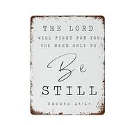 NAMEY Letrero de metal vintage con texto en inglés "The Lord Will Fight for You,You Need Only to Be Still Bíblico", arte de pared, regalo cristiano, decoración de pared retro para granja, oficina