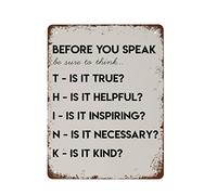 NAMEY Letrero de metal vintage con texto en inglés "Think Before You Speak", decoración de pared vintage, arte retro, decoración divertida para el hogar, bar, pub, cafetería, granja, habitación