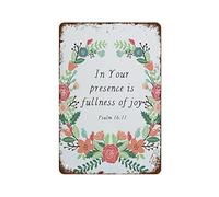 NAMEY Letrero de metal vintage con versículo bíblico, cartel con versículo bíblico, con texto en inglés "In Your Presence is Fullness of Joy", decoración de pared retro, decoración divertida para