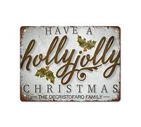 NAMEY Letrero de Navidad personalizado con texto en inglés "Have A Holly Jolly", decoración de pared rústica, lienzo de apellido vintage, decoración de vacaciones, divertido letrero de metal vintage