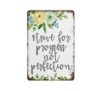 NAMEY Letrero inspirador, con texto en inglés "Strive for Progress Not Perfection", retro, de metal, vintage, decoración de pared, decoración divertida para el hogar, bar, pub, cafetería, granja