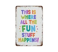 NAMEY Póster con texto en inglés "This is Where The Fun Stuff Happens", decoración de sala de juegos, decoración de aula, impresión Fun Stuff Happens, arte de sala de juegos para niños, escuela en